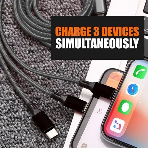 Tecno 3in1 USB Type C,Lighting & Micro Fast USB Charging & Data Cable - Black.