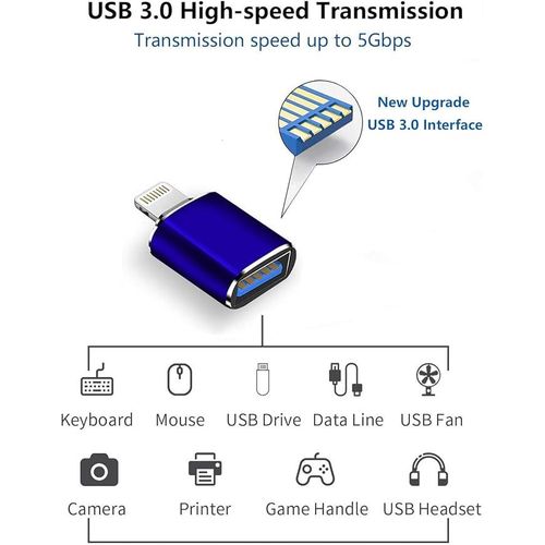 Wahbite Apple Lightning to USB Camera Adapter, USB 3.0 OTG Cable for iPhone/iPad to Connect Card Reader, USB Flash Drive, U Disk, Keyboard, Mouse, Hubs, MIDI, Plug & Play