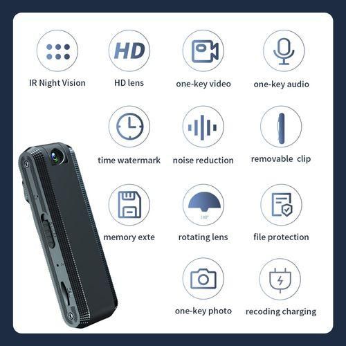 Voice Recorder with HD 1080P Camera Antishaking Rotating Lens Infrared Night Vision Video Recorder Noise Reduction for Driving Baby Daily Cycling Records Audio Recorder with Detachable Back Clip