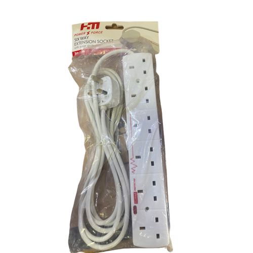 6 Way Surge Protected Extension Socket / Cables -White
