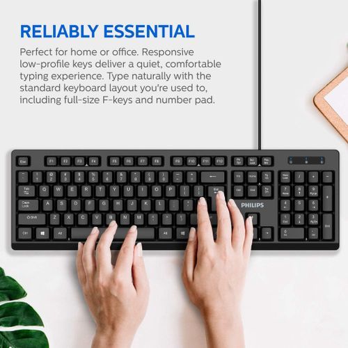 Philips Wired Quiet Keyboard SPK6234 with Number Pad - Black
