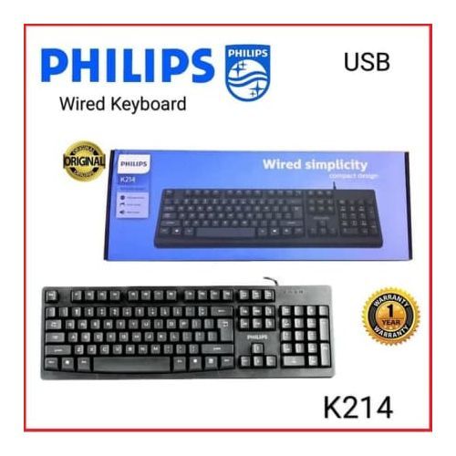 Philips Wired Quiet Keyboard SPK6234 with Number Pad - Black