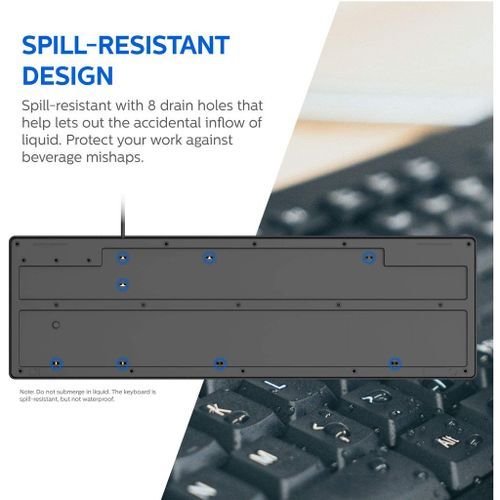 Philips Wired Quiet Keyboard SPK6234 with Number Pad - Black