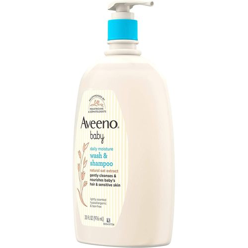 Aveeno Baby Daily Moisture Gentle Bath Wash & Shampoo For Sensitive Hair & Skin, Lightly Scented, 33oz