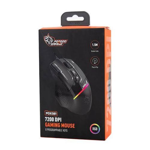 Porodo Gaming 8D RGB Wired Mouse DPI 7200 - Black