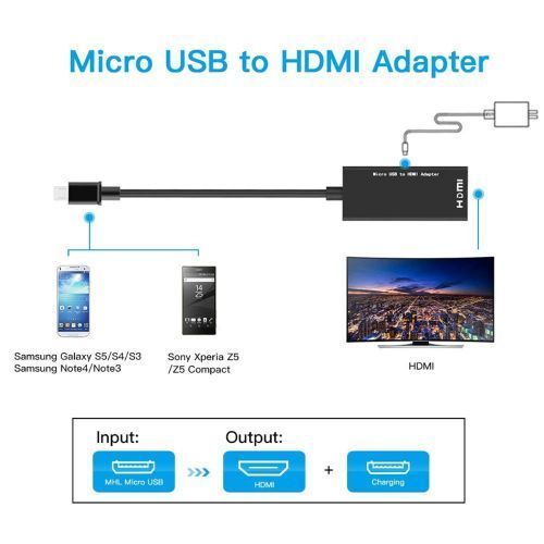 Micro USB To HDMI 1080P HD Audio Video Cable HDTV Converter Adapter -  Black