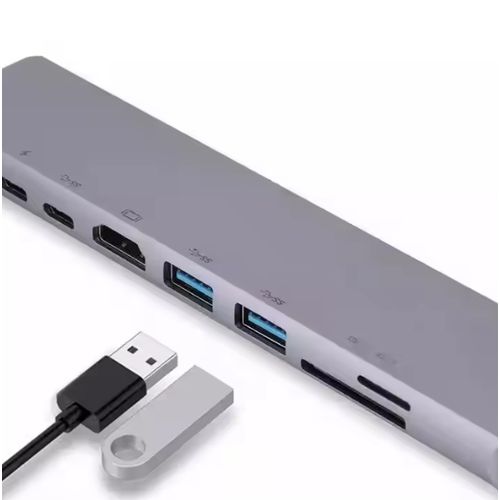 8 In 1 Type-C HUB Converter 4K HDMI-Compatible 2, USB3.0, USB C, PD, SD/TF,  RJ45 Docking Station (internet cable slot ) Multi-Function Expander Adapter - Grey