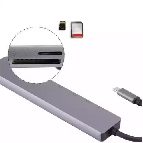 8 In 1 Type-C HUB Converter 4K HDMI-Compatible 2, USB3.0, USB C, PD, SD/TF,  RJ45 Docking Station (internet cable slot ) Multi-Function Expander Adapter - Grey
