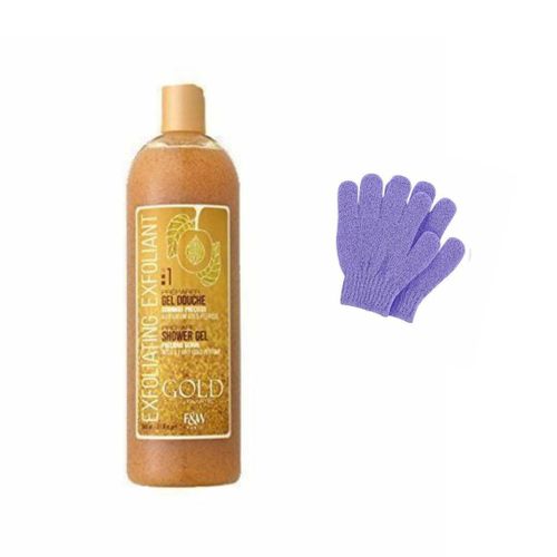 F&W Gold Precious Exfoliating Shower Gel - 940ml+Exfoliating Gloves 1Pair