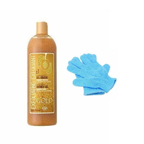 F&W Gold Precious Exfoliating Shower Gel - 940ml+Exfoliating Gloves 1Pair