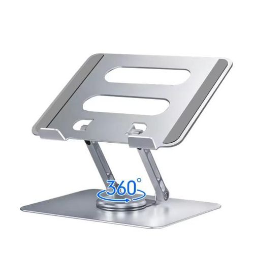 360 Rotate Foldable Notebook Stand Holder Aluminum Alloy Adjustable Laptop Stand with Rotating Base - Silver