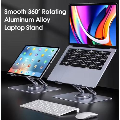 360 Rotate Foldable Notebook Stand Holder Aluminum Alloy Adjustable Laptop Stand with Rotating Base - Silver