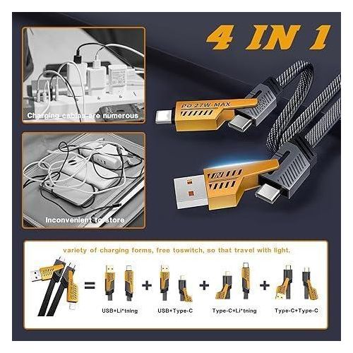 Fast Charging Cable - USB-A to USB-C & Lightening, PD 27W Max, Durable Nylon Braided Multi-Device Charger for iPhone & Android