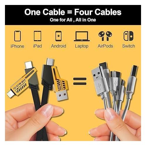 Fast Charging Cable - USB-A to USB-C & Lightening, PD 27W Max, Durable Nylon Braided Multi-Device Charger for iPhone & Android
