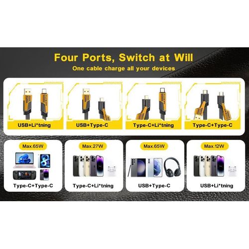 Fast Charging Cable - USB-A to USB-C & Lightening, PD 27W Max, Durable Nylon Braided Multi-Device Charger for iPhone & Android