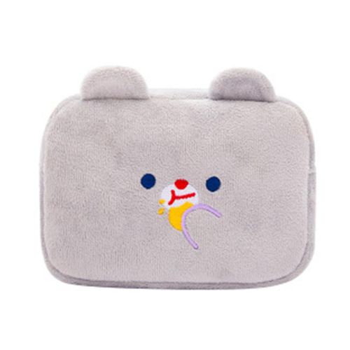 Cartoon Plush Data Cable Purse Phone Bag Mobile Power Charger Holder Digital Accessories Case New,Gray NO5114