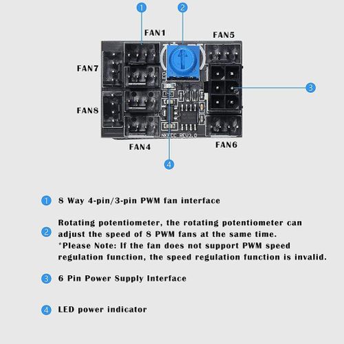 915 Generation 3-Pin 4-Pin Fan Adapter PC Case Cooling Fan Hub with 6-Pin P