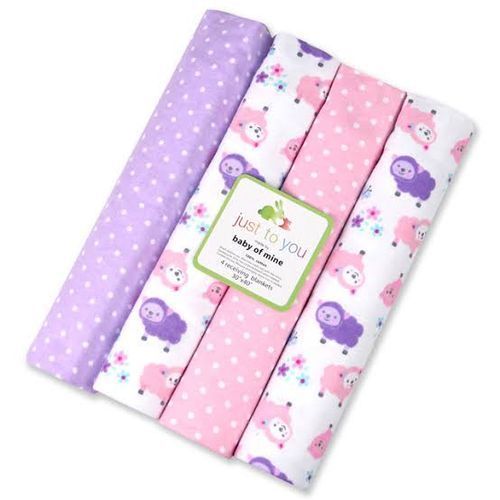 100% Cotton 4pcs Baby Blankets for Carrying & Swaddling/Prints Vary- Multicolors