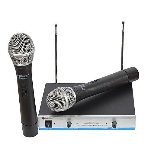DH-744 MAX Professional Wireless Microphone High VHF Dual Channel Microphone - Black,Silver