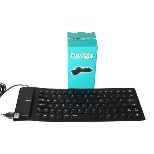 Flexible USB Silicone Gel Full-Sized Keyboard - Black.