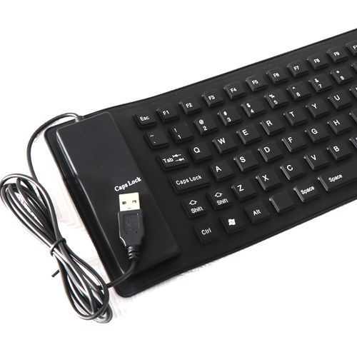 Flexible USB Silicone Gel Full-Sized Keyboard - Black.