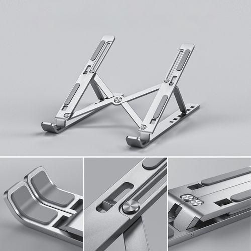 Metal Foldable Adjustable 10 levels Height Laptop Stand with Phone stand - Silver