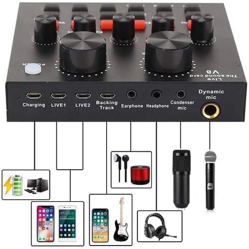 Microphone BM800 Podcast Microphone Bundle with V8 Live Sound Card, Voice Changer, Audio Interface Perfect for Recording, Singing, Streaming and Gaming