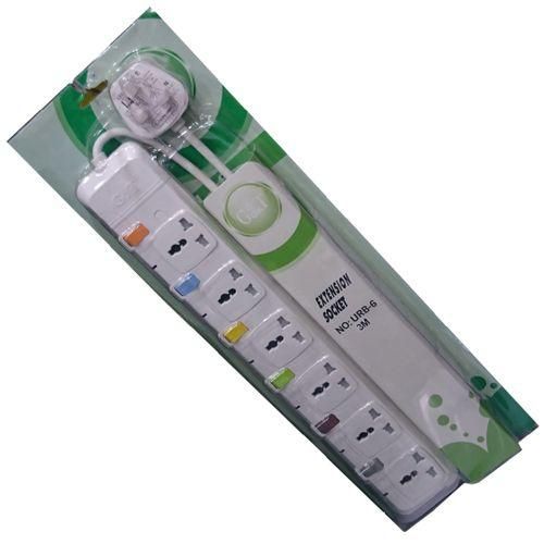 G & T 6 Outlets Extension Cable- Good Quality - 6 Sockets, Durable & Safe- White