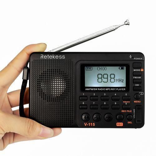 Retekess V-115 FM/AM/SW Radio Multiband Radio Receiver REC Recorder Bass Sound MP3 Player Speakers With Sleep Timer Black NO5116