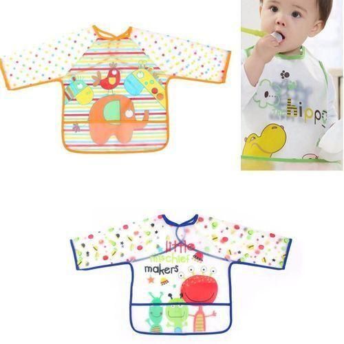 Cute BabyToddler Kid Long Sleeve Coverall Easy Wipe Bib Waterproof Apron Pocket A Car