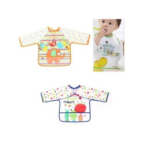 Cute BabyToddler Kid Long Sleeve Coverall Easy Wipe Bib Waterproof Apron Pocket A Car