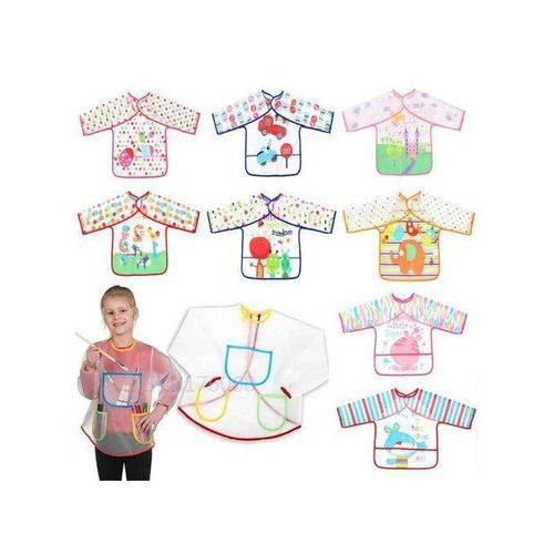Cute BabyToddler Kid Long Sleeve Coverall Easy Wipe Bib Waterproof Apron Pocket A Car