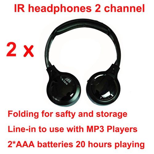 Kids IR Infrared Wireless Headphones Stereo Headset Wired Earphone Dual Channel for In-Car DVD Player - 2pcs Bundle
