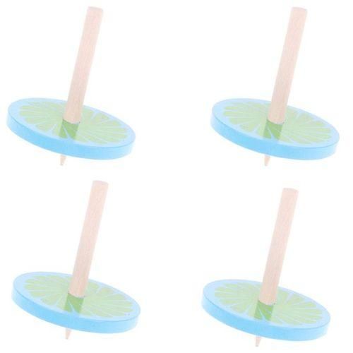 Blue Wooden Spinning Top PegTop Gyro Toy Set Kids Game Playset Gift