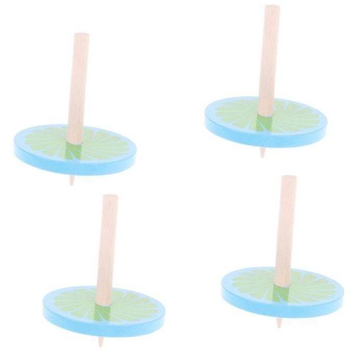 Blue Wooden Spinning Top PegTop Gyro Toy Set Kids Game Playset Gift
