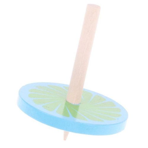 Blue Wooden Spinning Top PegTop Gyro Toy Set Kids Game Playset Gift