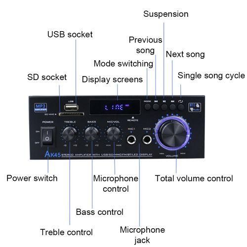 AK45 12Volt Compact Size Audio  Amplifier Portable Sound