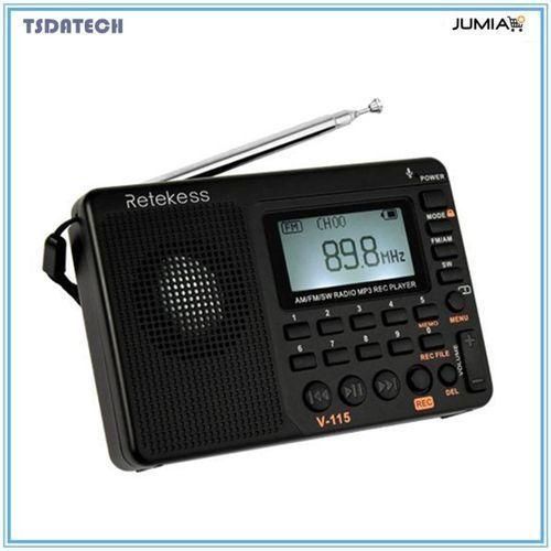 Retekess V-115 FM/AM/SW Radio Multiband Radio Receiver REC Recorder Bass Sound MP3 Player Speakers With Sleep Timer Black NO5119
