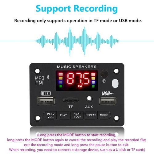 12v Bluetooth 5.0 Mp3 Player Decoder Board 2x40w Car Amplifier Fm Radio Module Support Tf Usb Aux Handsfree Call Record