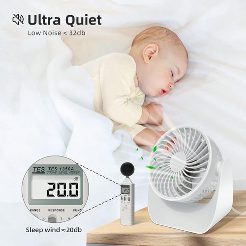 11-Inch Air Circulator Fan with 90-Degree Tilt Head and 3 Speed Settings, Ultra Quiet (30 dB), Lightweight (3 LBS)- White