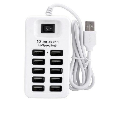 10-Ports USB 2.0 Hi-Speed Hub 10*USB 480Mbps-White/Black