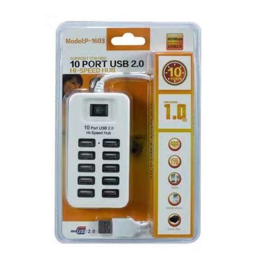 10-Ports USB 2.0 Hi-Speed Hub 10*USB 480Mbps-White/Black