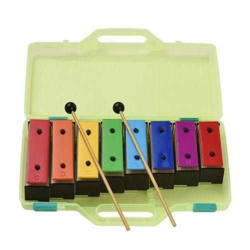 8-note Xylophone Colorful Glockenspiel Removable Rainbow Color Metal Plates Resonator Bells with Plastic Mallets Green Case Percussion Instrument Musical Toy Gift for Children Kids