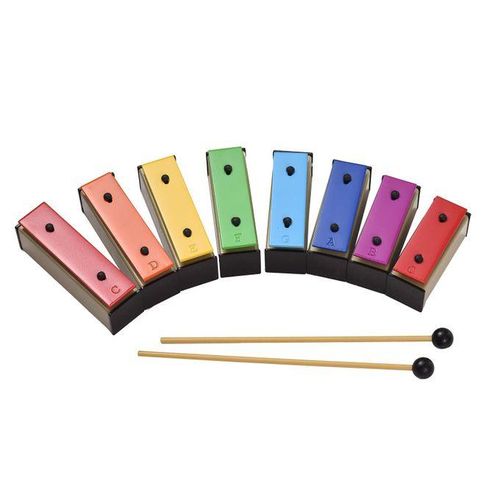 8-note Xylophone Colorful Glockenspiel Removable Rainbow Color Metal Plates Resonator Bells with Plastic Mallets Green Case Percussion Instrument Musical Toy Gift for Children Kids