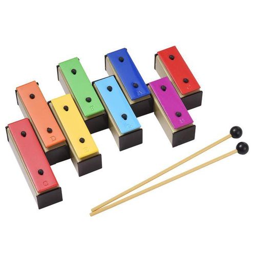 8-note Xylophone Colorful Glockenspiel Removable Rainbow Color Metal Plates Resonator Bells with Plastic Mallets Green Case Percussion Instrument Musical Toy Gift for Children Kids