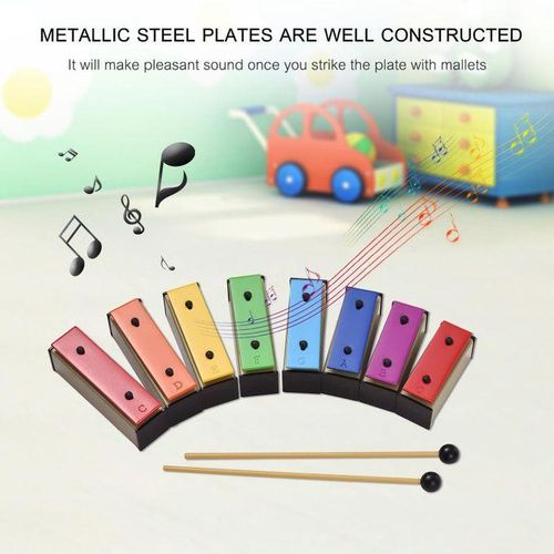 8-note Xylophone Colorful Glockenspiel Removable Rainbow Color Metal Plates Resonator Bells with Plastic Mallets Green Case Percussion Instrument Musical Toy Gift for Children Kids