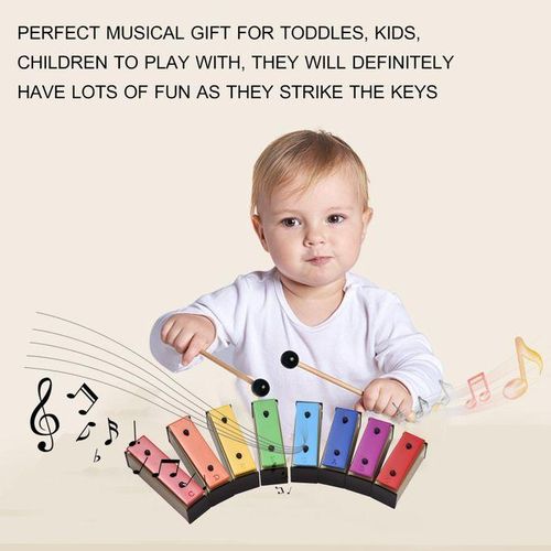 8-note Xylophone Colorful Glockenspiel Removable Rainbow Color Metal Plates Resonator Bells with Plastic Mallets Green Case Percussion Instrument Musical Toy Gift for Children Kids