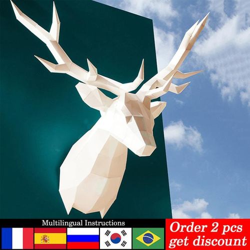 Multi Color Deer Animal Wall Decor Home Decoration Paper Model,Low Poly 3D Papercraft,Handmade DIY Craft RTY221