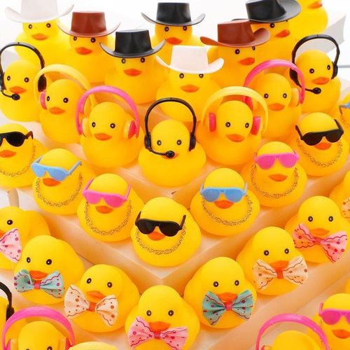 48 Pcs Rubber Duck Bath Toy Bulk Duck Car Ornaments with 12 Sunglasses 12 Cowboy Hat 12 12 Necklace 8 Earphones
