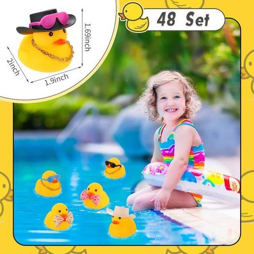 48 Pcs Rubber Duck Bath Toy Bulk Duck Car Ornaments with 12 Sunglasses 12 Cowboy Hat 12 12 Necklace 8 Earphones
